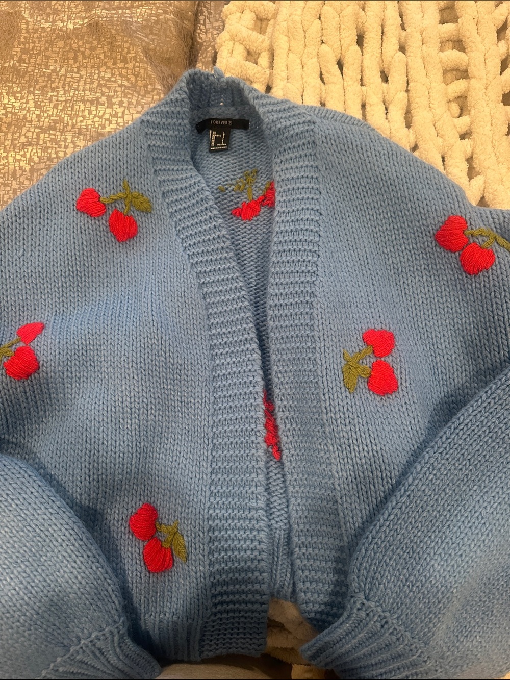 Blue Cherry Embroidered Open-Front Sweater Cardigan - Women - Picture 3 of 3